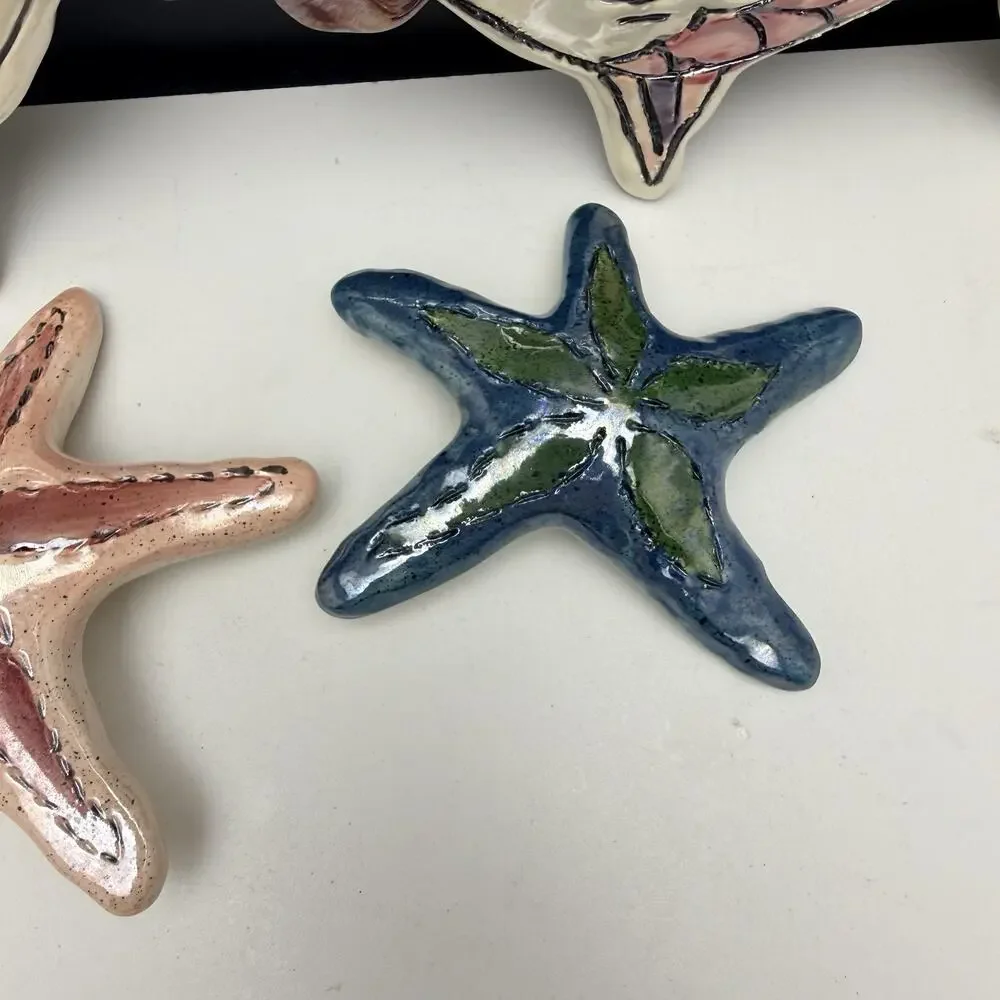 Blue Sky Clayworks Heather Goldminc Blue & Pink Kissy Fish & Starfish Wall Decor